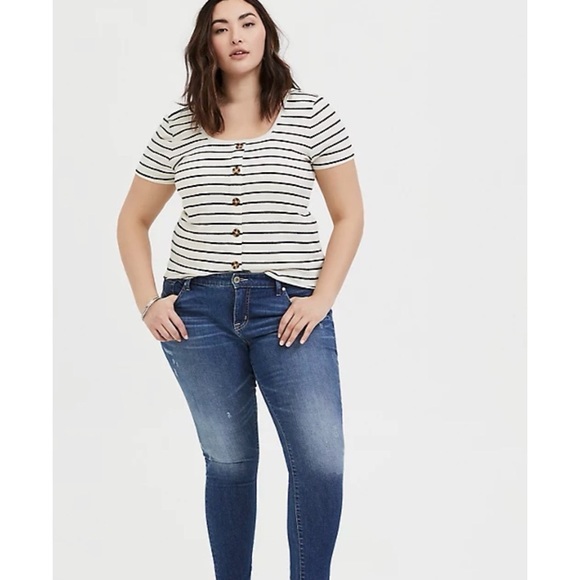 Torrid STRIPE RIB BUTTON MIDI TEE - Picture 2 of 7